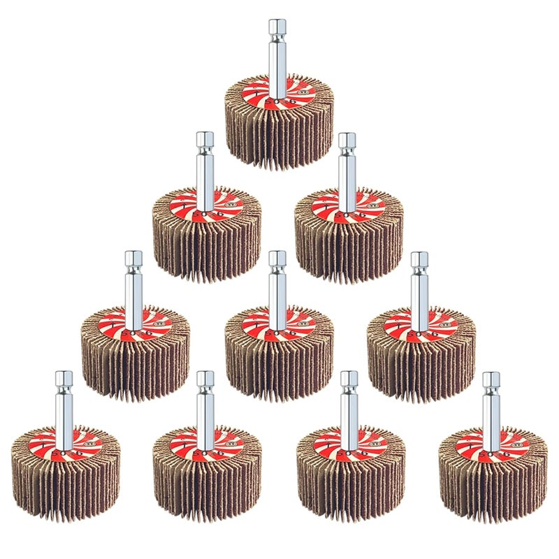 AUPREX 10 Pcs Flap Wheel Sander Set with 1/4 Inch Hex Shank, 80 Grits Sanding Wheels for Drill, Die Grinder Sander Attachment for Removing Rust-2 Inch - Image 1